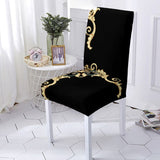 Stretch Chair Cover <br> Black and Gold Baroque