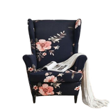 Housse fauteuil <br> Extensible Fleurie Bleu Marine