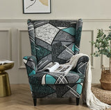 Housse fauteuil <br> Extensible Géométrique Bleue